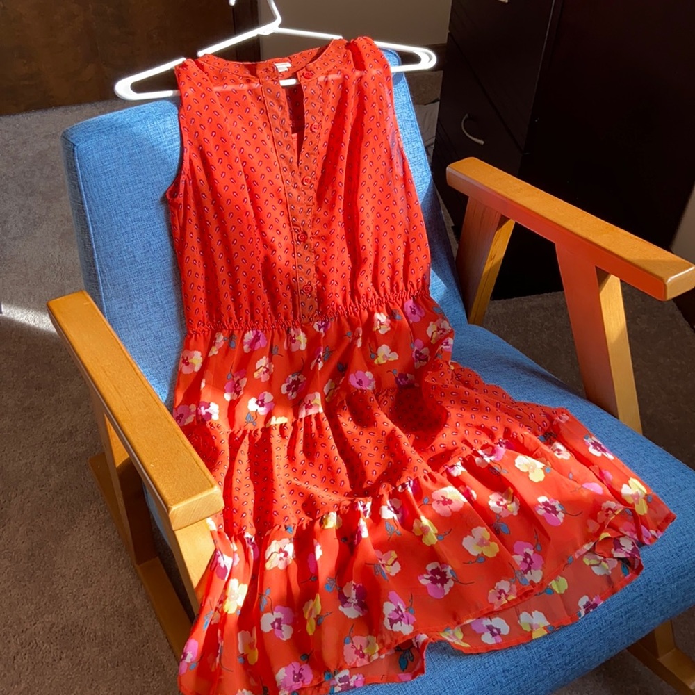 Orange floral sleeveless dress